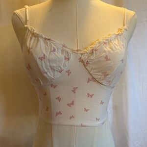 Cream Butterfly Print Crop Top
